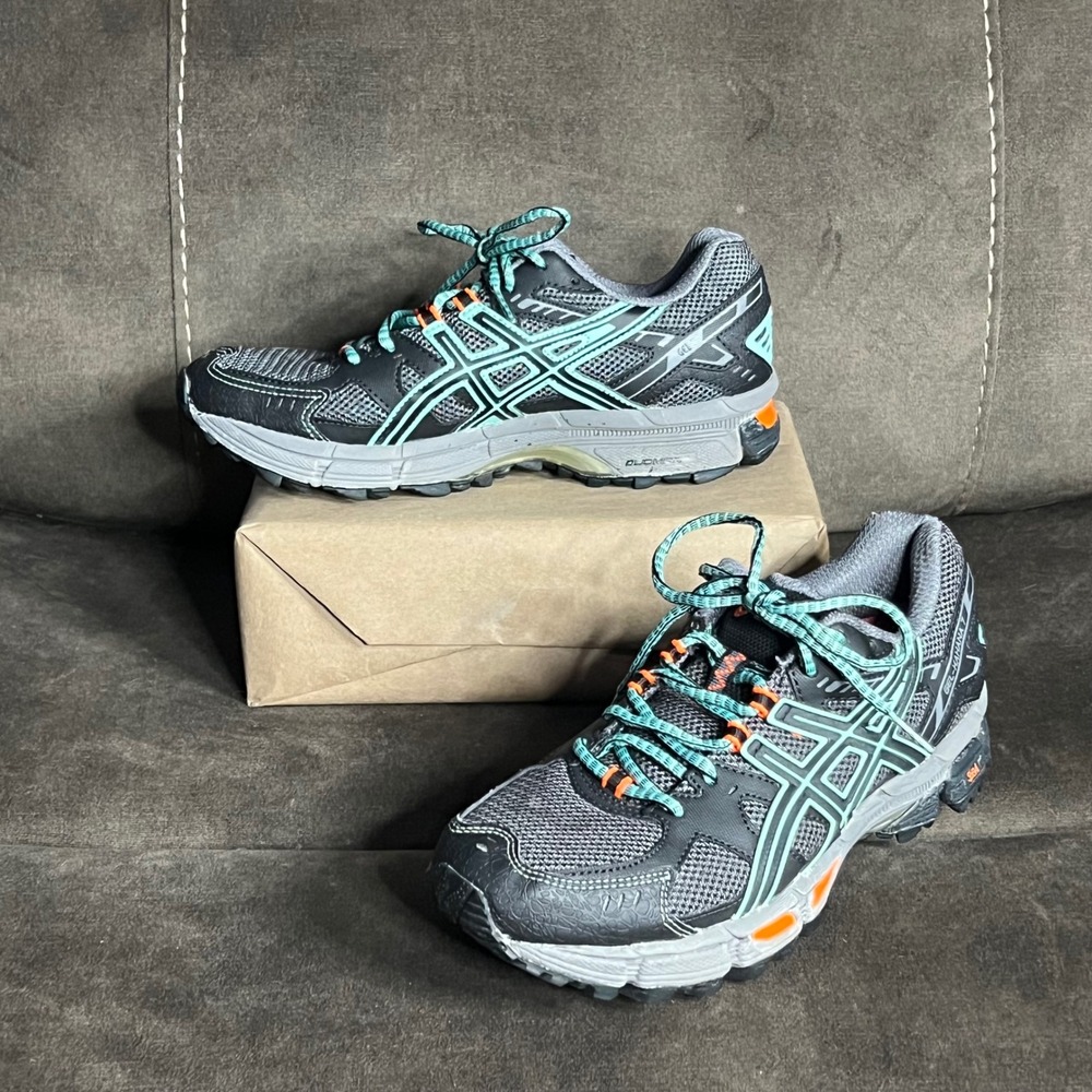 ASICS Women's Gel-Venture 5 Trail Running Shoes Size 7.5 Gray Teal Orange EUC